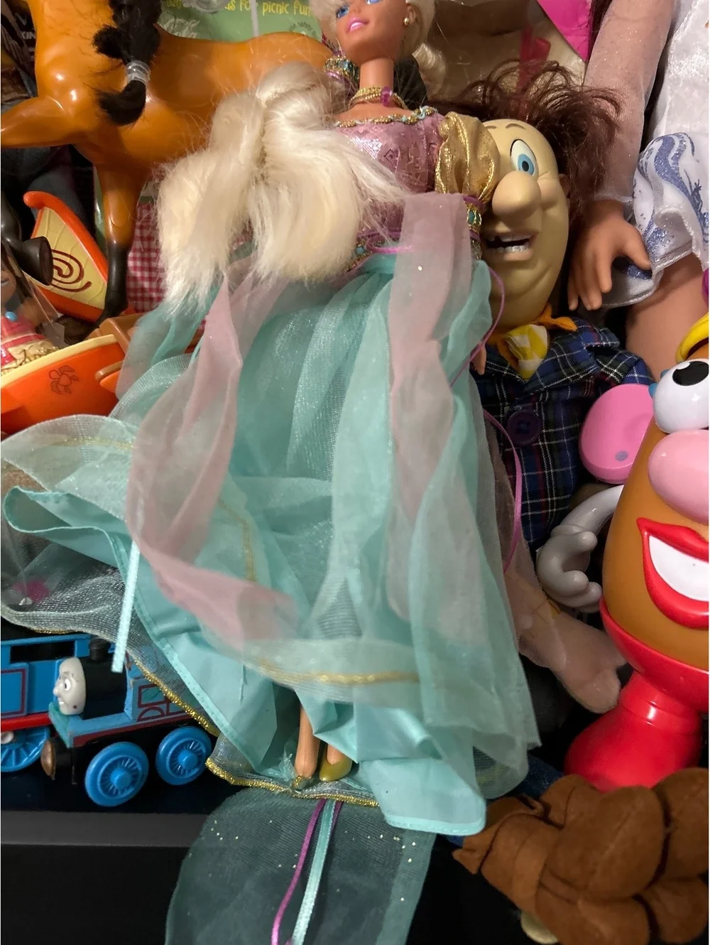 Vintage Barbie Pink and Blue Dress with Long Blonde Hair